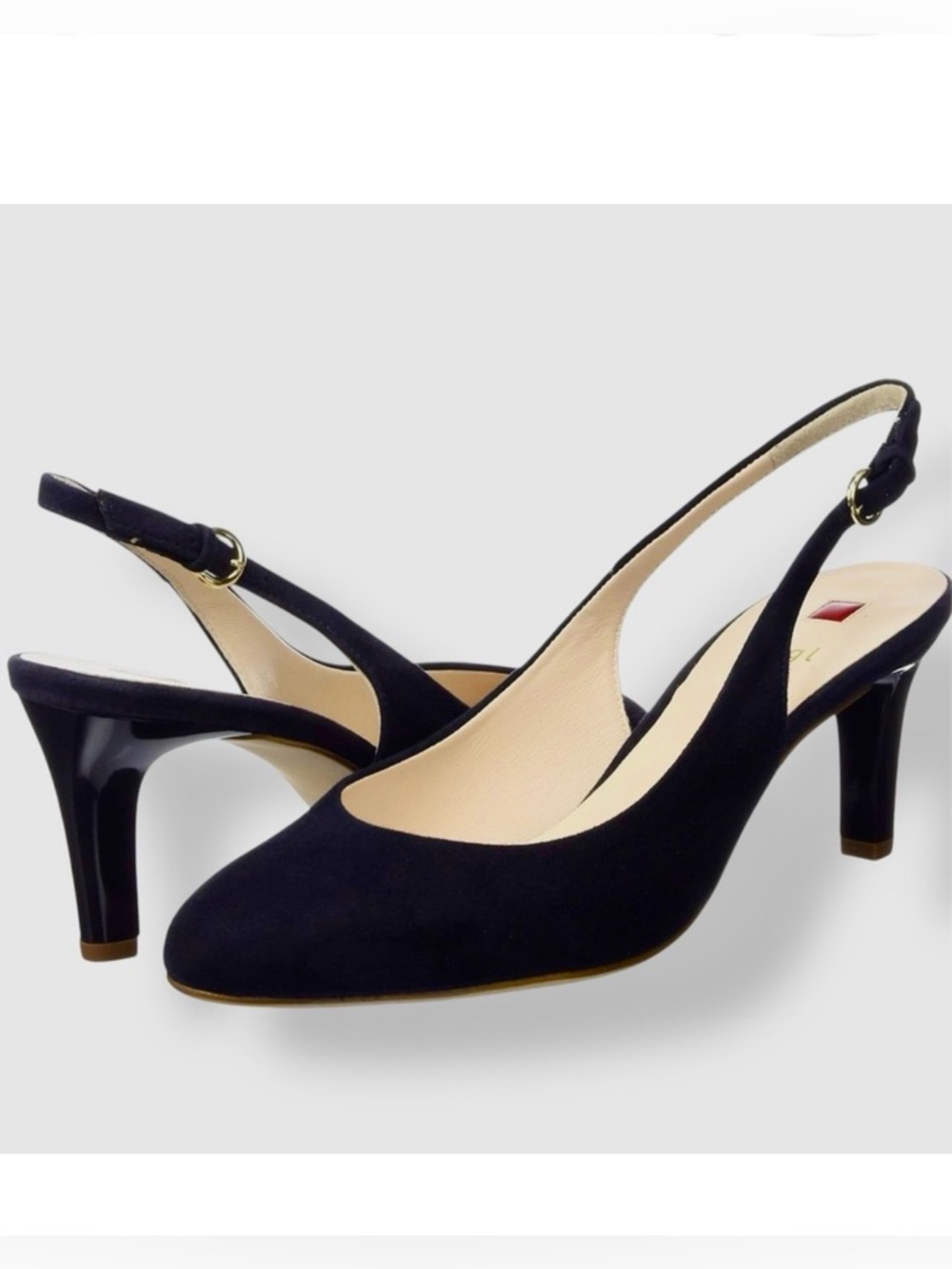 HOGL Elegant Dark Navy Blue Leather Slingback Heels SlingPumps Women’s Pumps